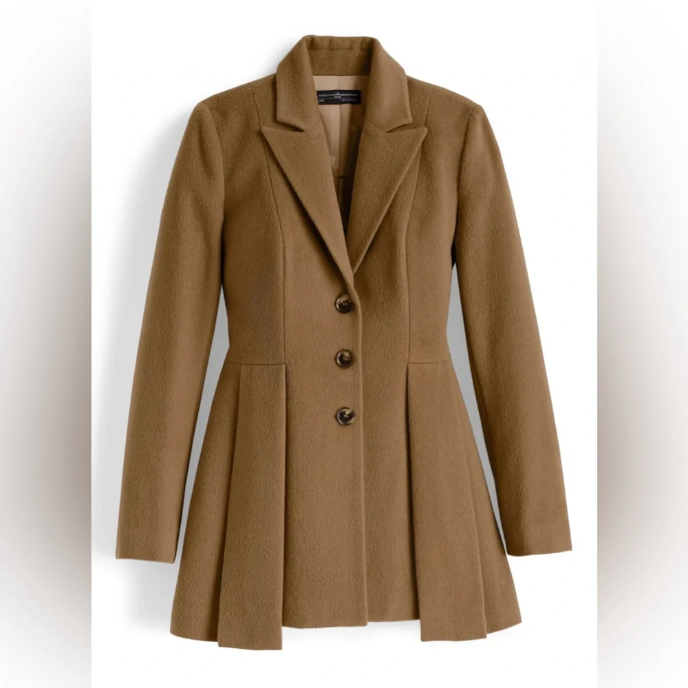 Peruvian Connection Swampscott Baby Alpaca Camel Brown Box Pleated Coat Size 12